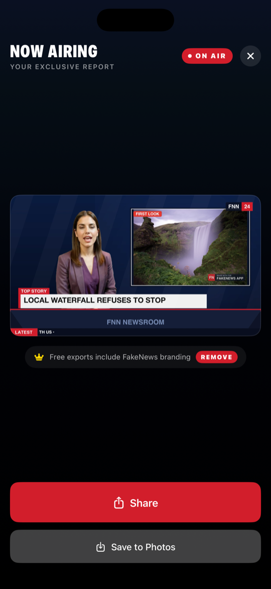 Finished broadcast playing with share options