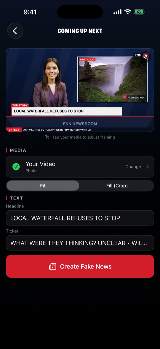Editor with your clip in the broadcast and a custom headline