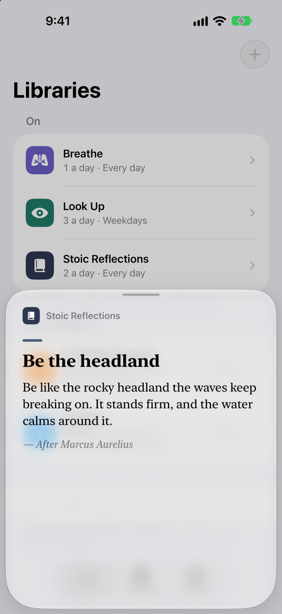 A Stoic reminder card: Be the headland