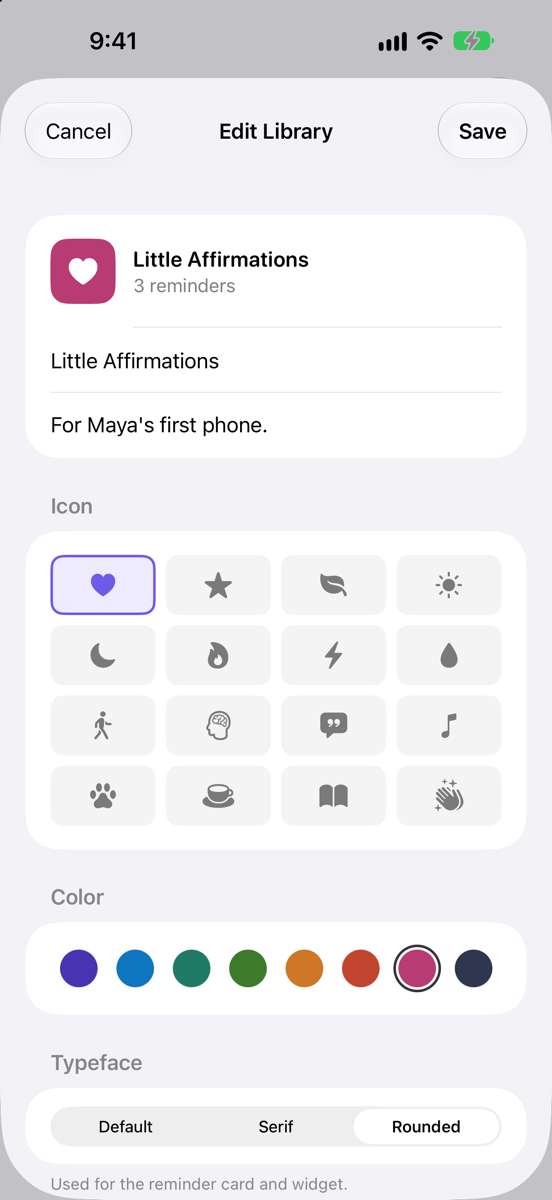 Making a custom library called Little Affirmations