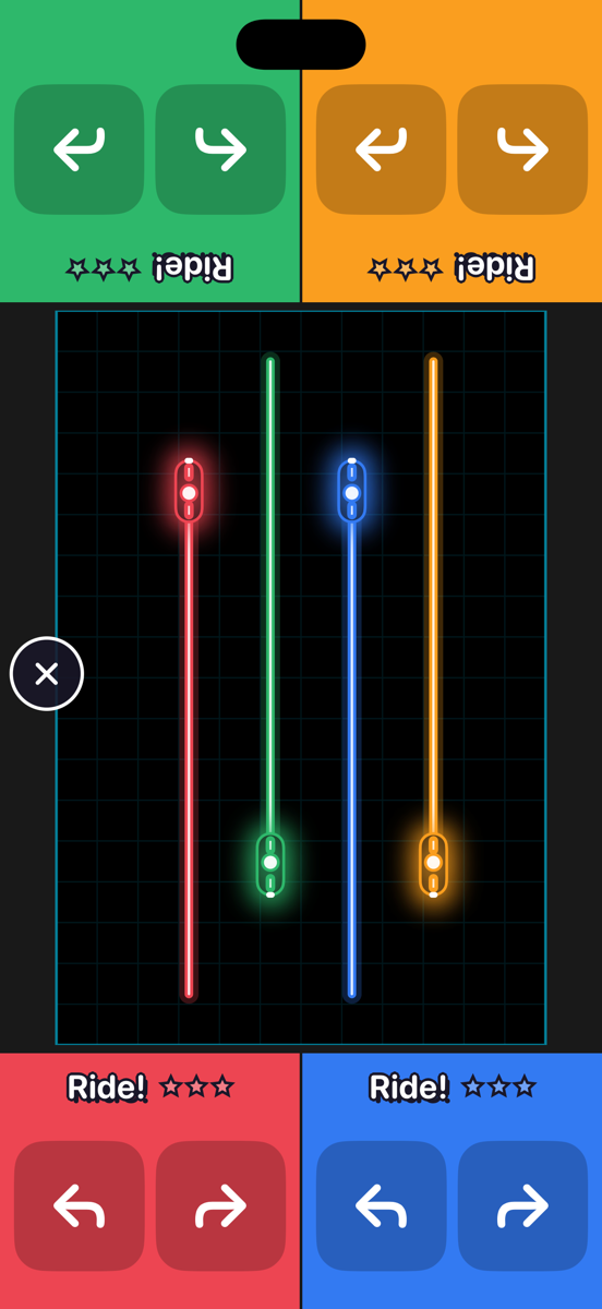 Light Cycles: four players, each steering from their own corner