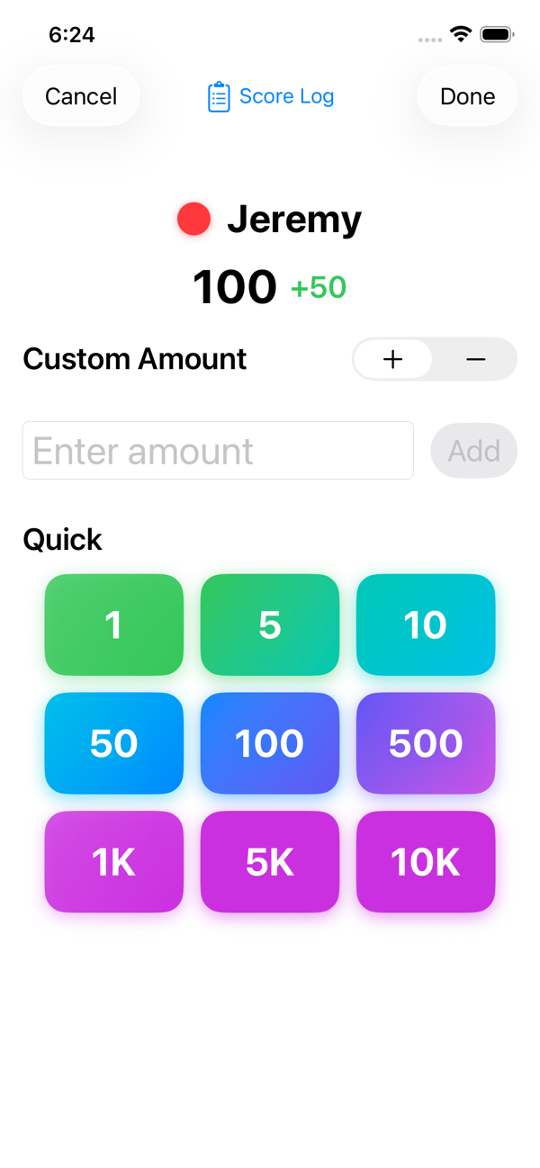 Quick score entry with tap buttons