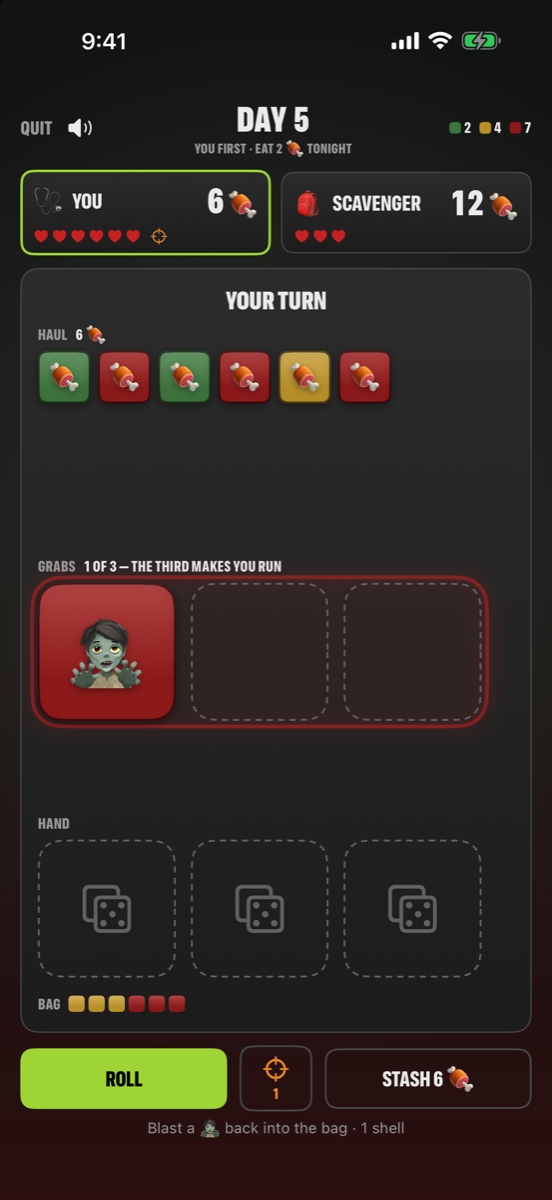 Your turn: a haul of supplies and one zombie grab